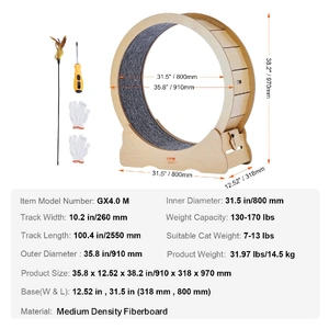 Cat Exercise Wheel, Large Cat Treadmill Wheel for Indoor Cats, 35.8 inch Cat Running Wheel with Detachable Carpet and Cat Teaser for Running/Walking/T