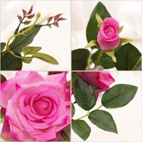 12pcs Artificial Silk Flower Fake Rose Bouquet Table Decor Dark Pink