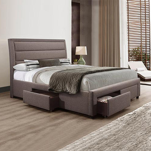 Storage Bed Frame King Fabric Upholstery in Light Grey with Base Drawers