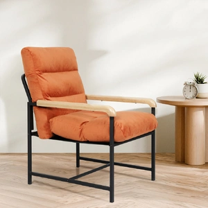 Metal Framed Lounge Chair Velvet in Orange