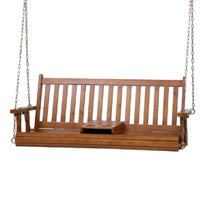 Porch Outdoor Swing Chair Patio Furniture Wooden Bench 2 Seat Cup Holder
