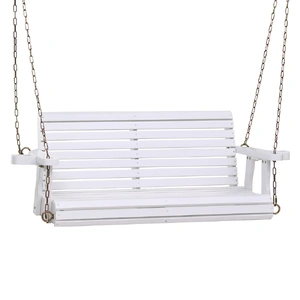 Porch Outdoor Swing Chair With Cup Holder Wooden Furniture 2 Seater