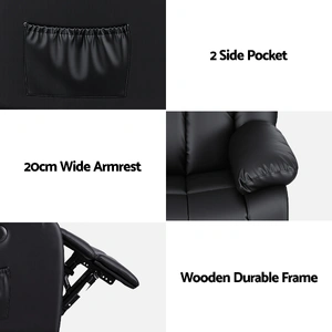 Manual Massage Recliner Chair for Living Room, Leather Sofa Lounge Reclining Chair with 2 USB Port, 160¬∞ Recline Reading Chair with 20CM Wide Armrest