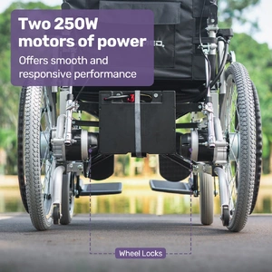 Power Electric Wheelchair, XL Wide Bariatric Chair Seat, Long Range, Airline Approved, Recline Adjustment, Lithium Battery, 22" Wheels, Headrest, Blac