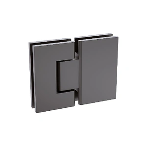 110cm Frameless Wall-to-Wall Shower Screen with Gunmetal F-Brackets and Floor F-Bracket, Brass Hinges & Square Knob Handle