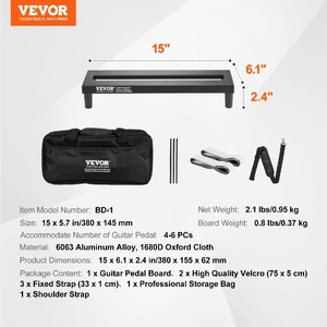 Guitar Pedal Board, 15'' x 5.7'', Aluminum Alloy 0.8 lbs Super Light Guitar Effects PedalBoard with Carry Bag High Quality Velcro Fixed Strap Shoulder