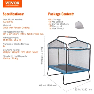 6FT Trampoline for Kids, 72" Indoor/Outdoor Toddlers Trampoline, Mini Baby Trampoline with Safety Enclosure Net, Gymnastics Bar, Hammock, Recreational