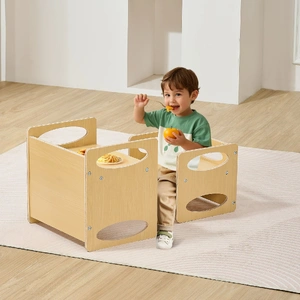 Montessori Weaning Table and Chair Set, Wooden Toddler Table and Chair Set for Aged 1-5, Adjustable Height Kids Montessori Chair and Activity Table, I
