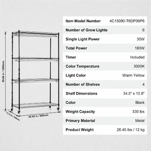 Plant Stand with Grow Lights 4 Tiers 180W 150 cm Tall Plant Grow Shelf