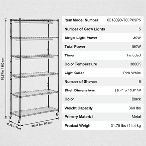 Plant Stand with Grow Light 6 Tiers 180W 180 cm Indoor Plant Grow Shelf
