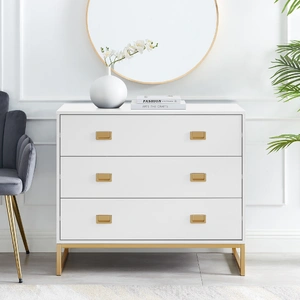 Amara Chest of Drawers Tallboy Dresser in White Gold