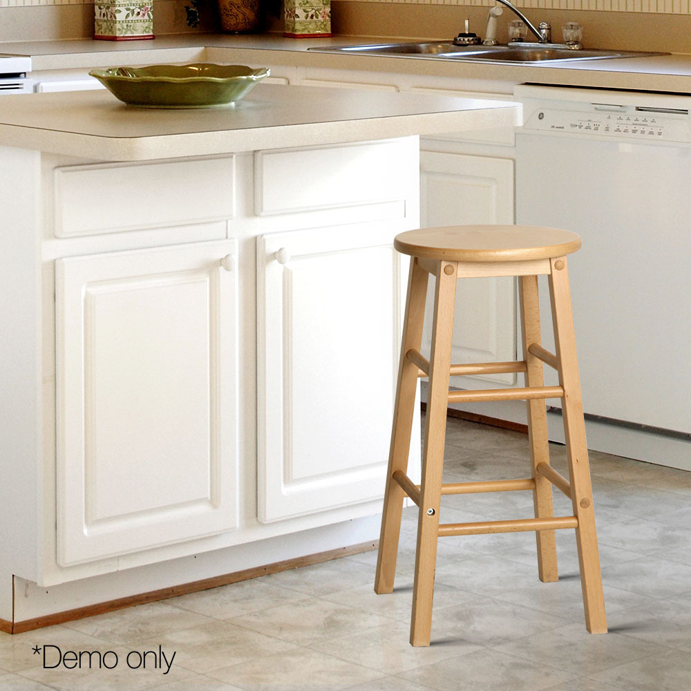 Set of 2 Beech Wood Backless Bar Stools Natural Artiss