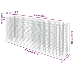 Gabion Raised Bed Galvanised Steel 270x50x100 cm