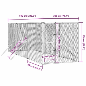 Outdoor Dog Kennel Silver 2x6x2 m Galvanised Steel
