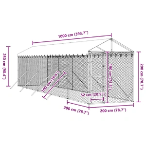 Outdoor Dog Kennel with Roof Silver 2x10x2.5 m Galvanised Steel