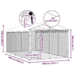 Outdoor Dog Kennel with Roof Silver 3x6x2.5 m Galvanised Steel