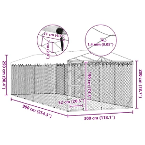 Outdoor Dog Kennel with Roof Silver 3x9x2.5 m Galvanised Steel