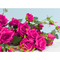 12pcs Artificial Silk Flower Fake Rose Bouquet Table Decor Dark Pink