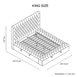 King Bed Frame Velvet Upholstery Dark Grey Tufted Headboard Deep Quilting