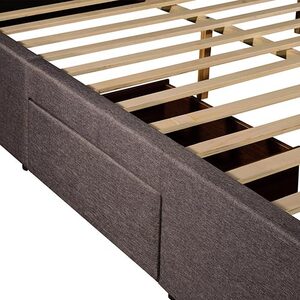 Storage Bed Frame King Fabric Upholstery in Light Grey with Base Drawers