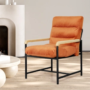 Metal Framed Lounge Chair Velvet in Orange