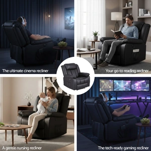 Manual Massage Recliner Chair for Living Room, Leather Sofa Lounge Reclining Chair with 2 USB Port, 160¬∞ Recline Reading Chair with 20CM Wide Armrest