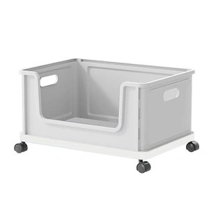 Under Desk Book Storage Box with Wheels Movable Classroom Student Organiser Rack - White