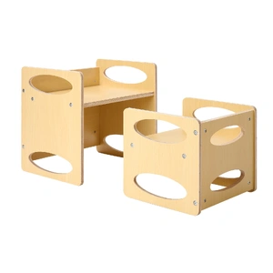 Montessori Weaning Table and Chair Set, Wooden Toddler Table and Chair Set for Aged 1-5, Adjustable Height Kids Montessori Chair and Activity Table, I
