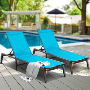Chaise Lounge Chair Outdoor Patio Lounge Chair Adjustable 5-Position 2 pcs