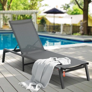 Chaise Lounge Chair Outdoor, Aluminum Patio Lounge Chair with Adjustable 5-Position, Folding Pool Lounge Chair Recliner and Full Flat Tanning Chair fo