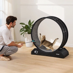 Cat Exercise Wheel, 31.5 in, Large Cat Running Wheel with Secure Brake & Carpeted Runway, Quiet Operation Cat Treadmill, Indoor Cats Exerciser Wheel f