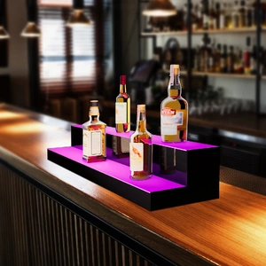 LED Lighted Liquor Bottle Display, 2 Tiers 40 Inch Commercial Illuminated Home Bar Shelf, 2 Steps Whiskey Rack Stand, Acrylic Drink Shelves with RF Re