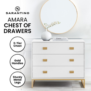 Amara Chest of Drawers Tallboy Dresser in White Gold