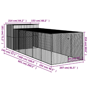 Dog House with Run Light Grey 214x661x181 cm Galvanised Steel