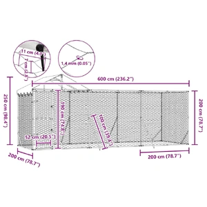 Outdoor Dog Kennel with Roof Silver 6x2x2.5 m Galvanised Steel