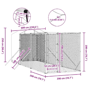 Outdoor Dog Kennel with Roof Silver 2x6x2.5 m Galvanised Steel