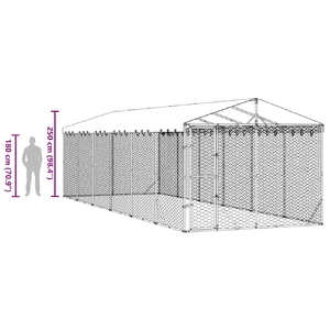 Outdoor Dog Kennel with Roof Silver 3x9x2.5 m Galvanised Steel