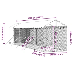 Outdoor Dog Kennel with Roof Silver 2x10x2.5 m Galvanised Steel