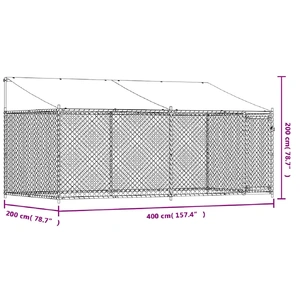 Dog Cage with Roof and Door Grey 4x2x2 m Galvanised Steel