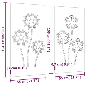 Garden Wall Decorations 2pcs 105x55cm Corten Steel Flower Design