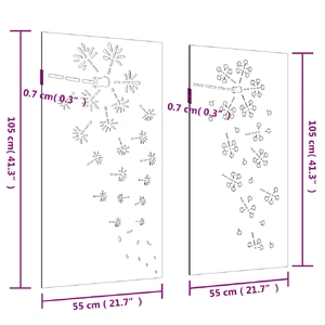 Garden Wall Decorations 2pcs 105x55cm Corten Steel Flower Design