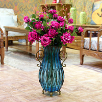 12pcs Artificial Silk Flower Fake Rose Bouquet Table Decor Dark Pink