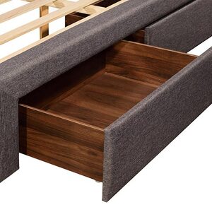 Storage Bed Frame King Fabric Upholstery in Light Grey with Base Drawers