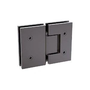 110cm Frameless Wall-to-Wall Shower Screen with Gunmetal F-Brackets and Floor F-Bracket, Brass Hinges & Square Knob Handle