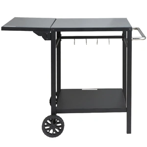 Outdoor Grill Dining Cart with Double-Shelf, 55*55cm BBQ Movable Food Prep Table, Multifunctional Foldable Iron Table Top, Portable Modular Carts for 
