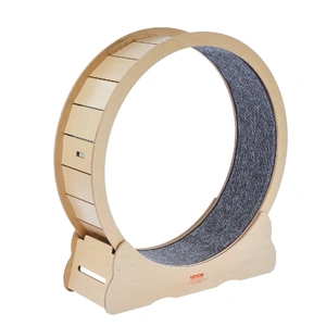 Wooden Cat Exercise Wheel, 43.3" Large Cat Treadmill Wheel for Indoor Cats, Cat Running Wheel with Detachable Carpet & Cat Teaser for Running/Walking/