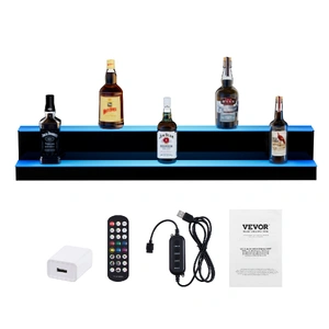 LED Lighted Liquor Bottle Display, 2 Tiers 40 Inch Commercial Illuminated Home Bar Shelf, 2 Steps Whiskey Rack Stand, Acrylic Drink Shelves with RF Re