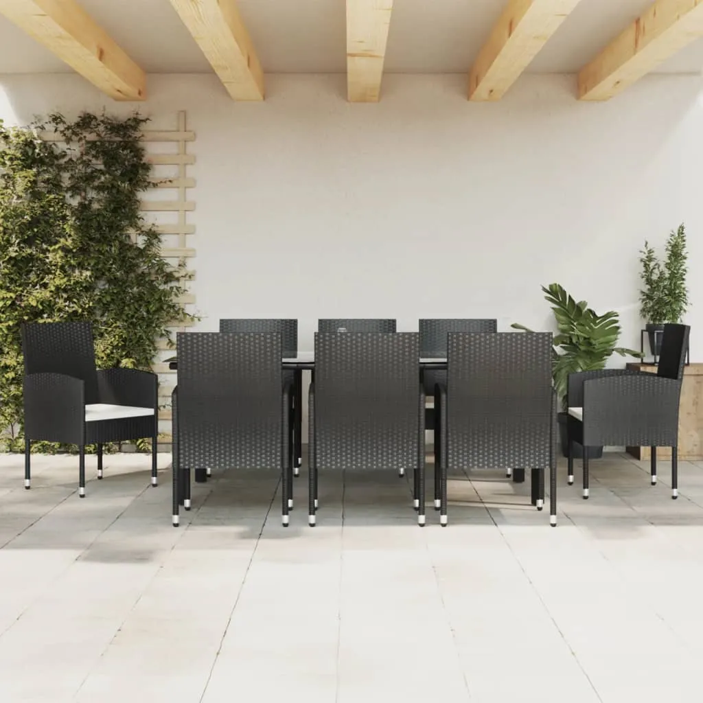 9 Piece Garden Dining Set Black Poly Rattan and Steel 9 Piece Garden Dining Set Black Poly Rattan and Steel