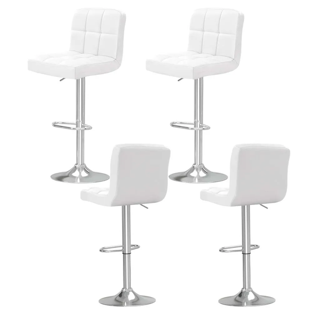 Artiss 4x Bar Stools Leather Gas Lift White Artiss 4x Bar Stools Leather Gas Lift White
