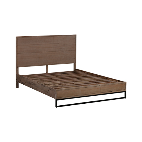 King Bed Frame Solid Wood Acacia Veneered Bedroom Furniture Steel Legs